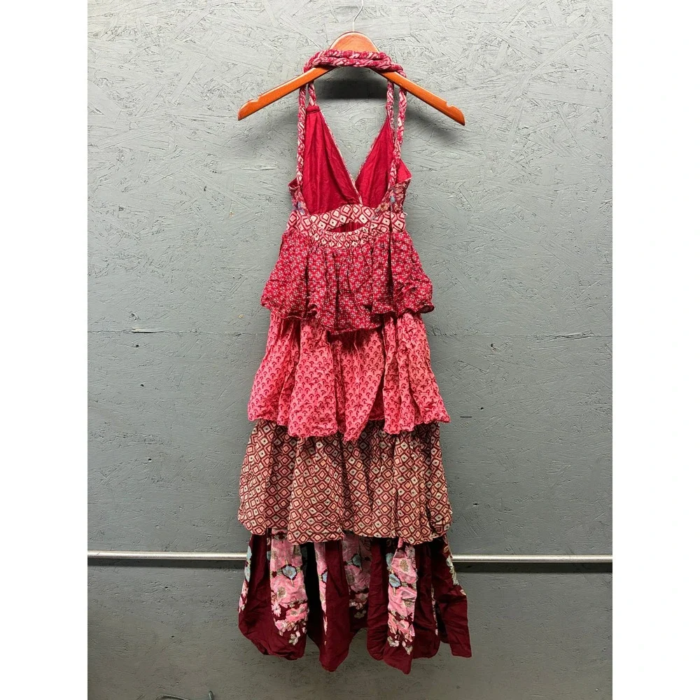 Zara Boho Tiered Floral Halter Maxi Dress Womens S Red Pink Mixed Print NWT - Picture 10 of 10